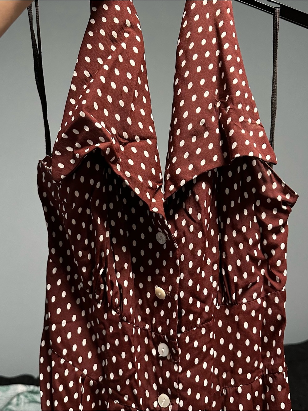 Brown Polka Dot Button-Front Jumpsuit